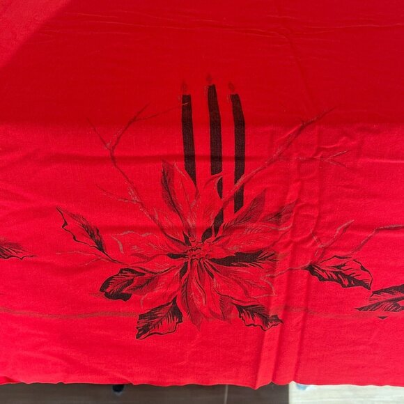 Vintage Red Cotton Christmas Tablecloth 60 x 95 California Hand Prints 1960s - Picture 1 of 8